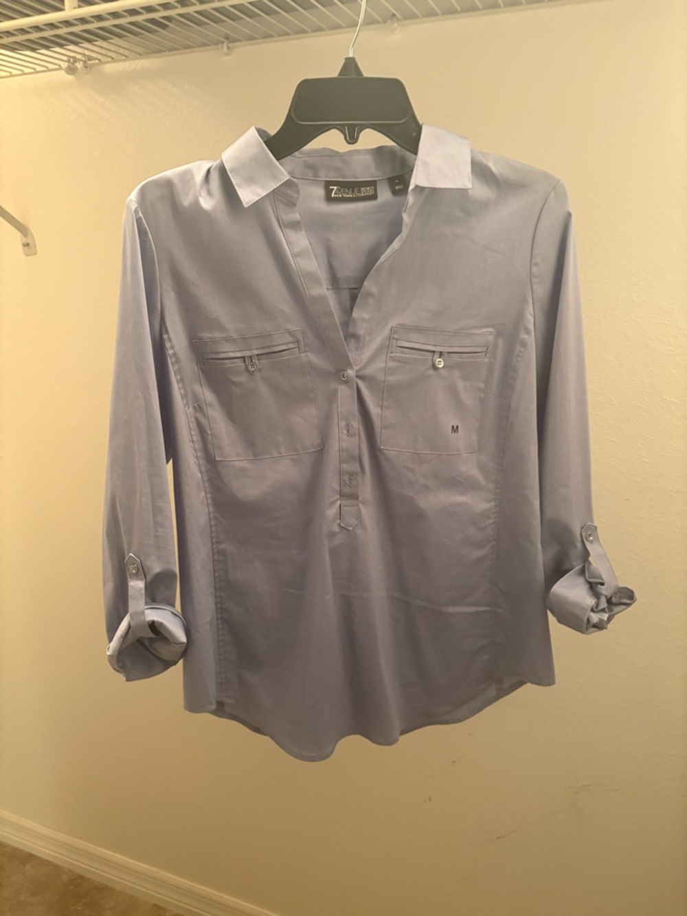 Zenobia Light Blue Women's Button-Detail Pullover Shirt